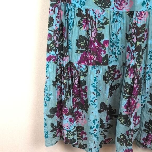 Sundance Catalog Provence Stroll Dress Turquoise Floral Boho Dress Size L - Picture 4 of 12